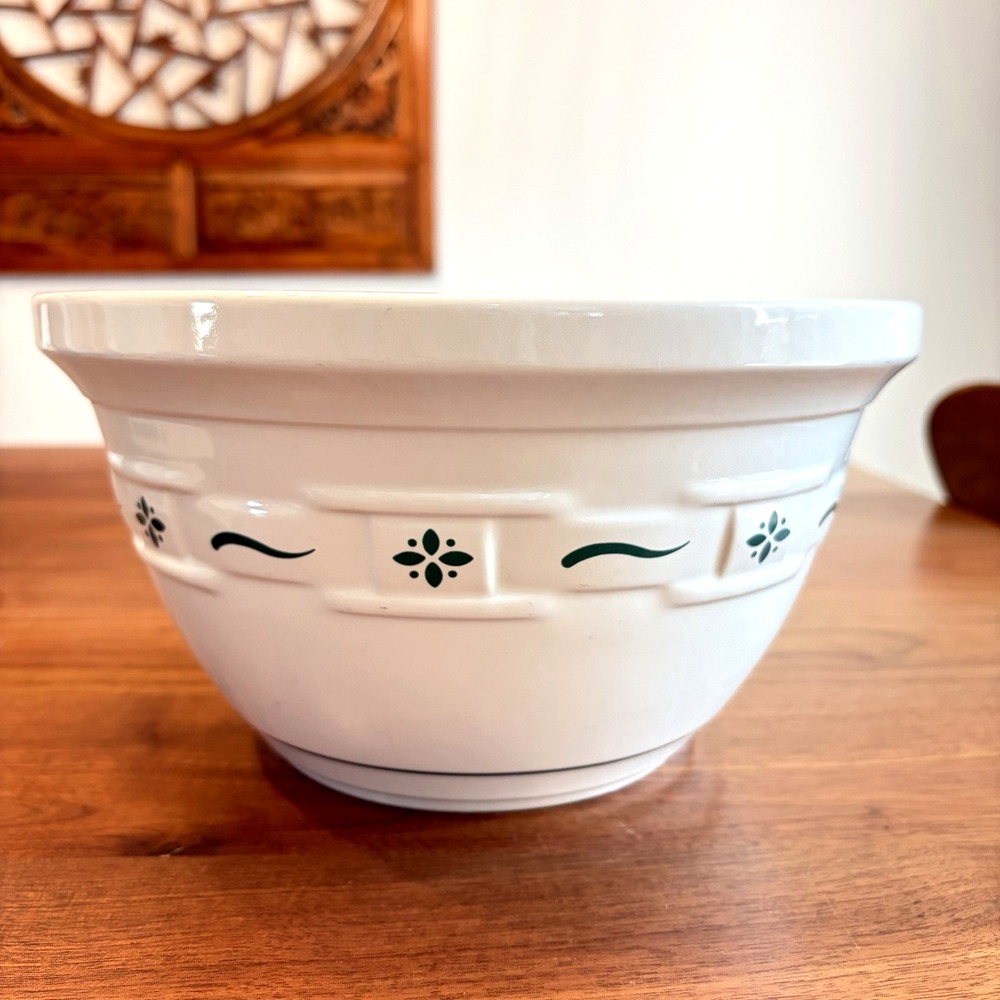 Longaberger Pottery Green Woven Traditions Large 10" Mixing Bowl Made In USA